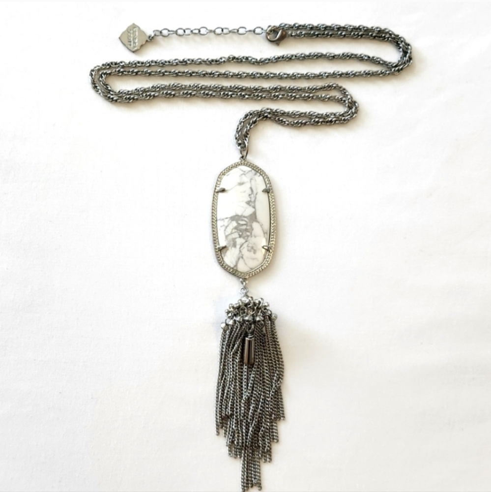 Kendra Scott white howlite Rayne pendant tassel necklace